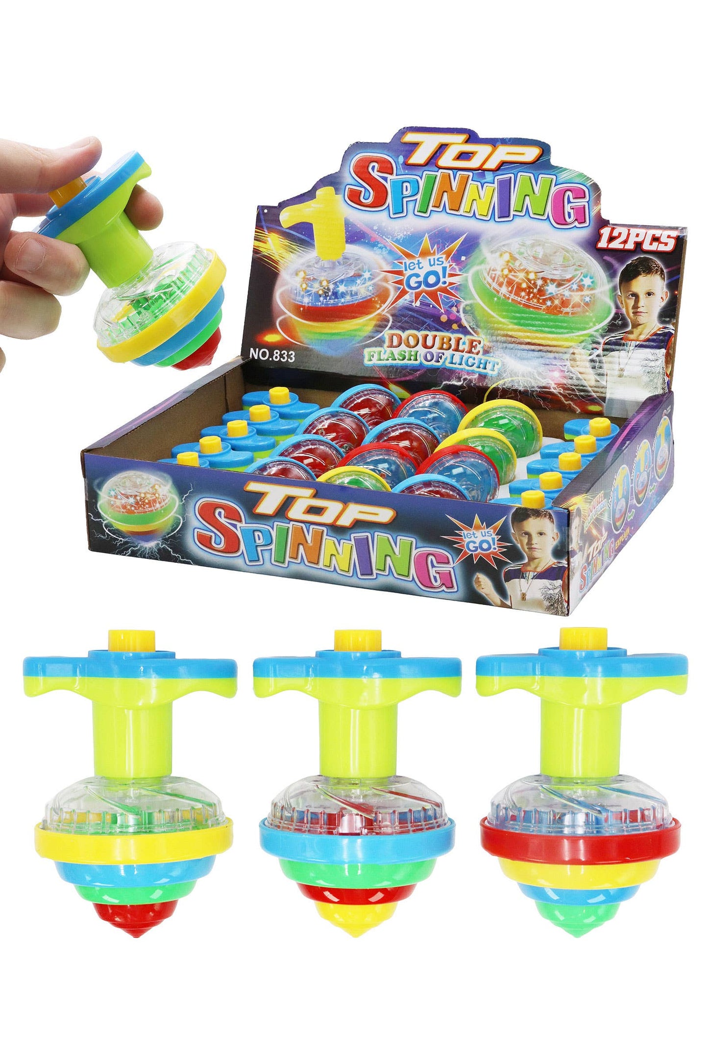 Rainbow Led Light-up Spinning Top - 12 Pcs