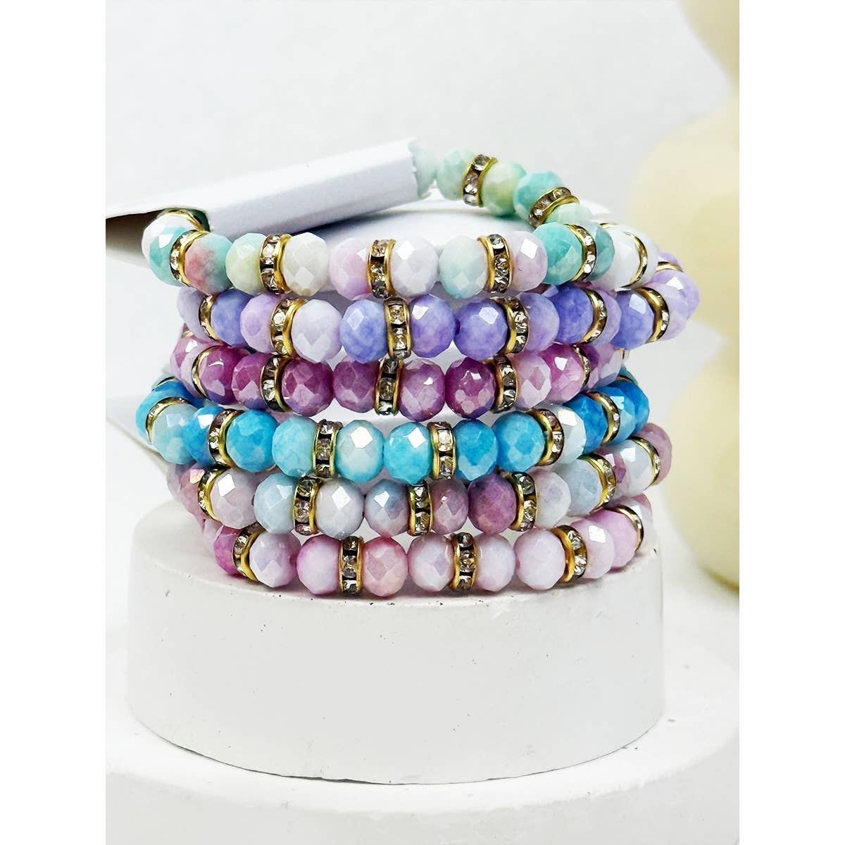 Soft Tone Beaded Stretch Glass Bracelets