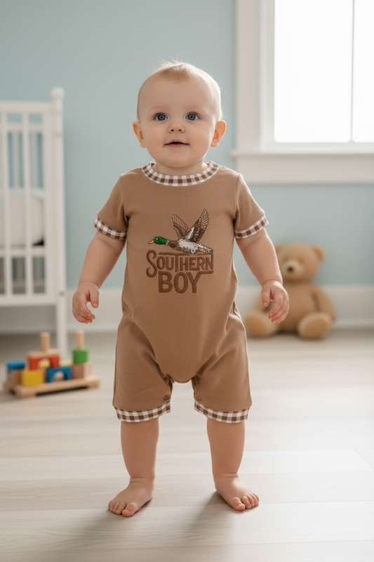 Southern Boy" Embroidered baby romper w/snaps. SR112005-SOL