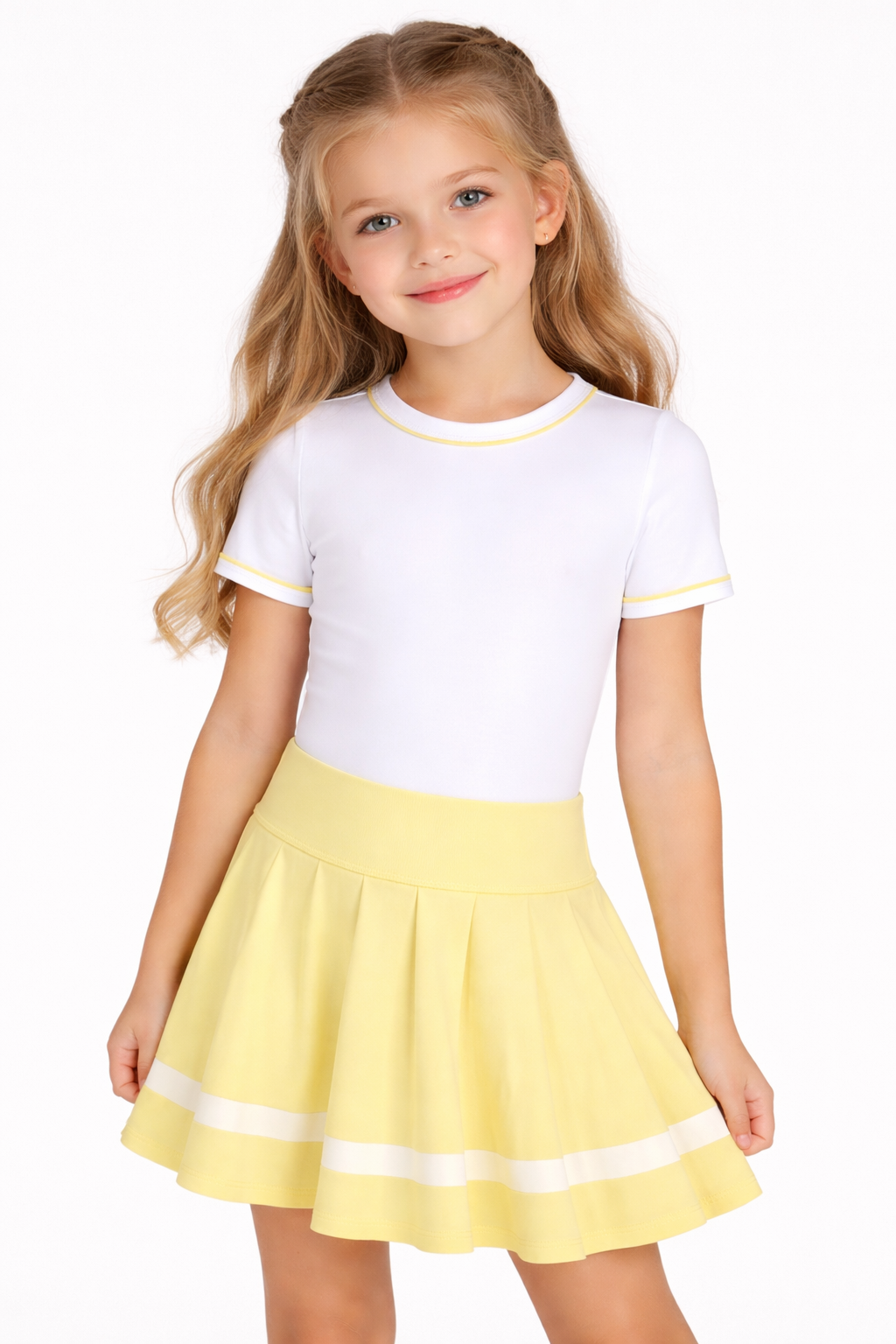 Little Girls Short sleeve and Pleated Skirt with Inner Short