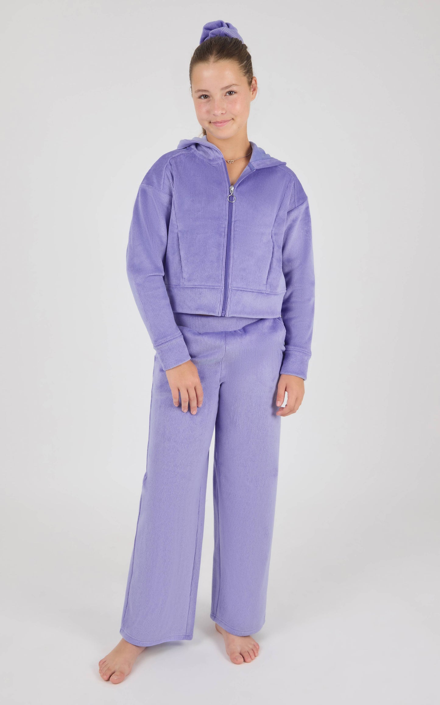 Tween Girls Dreamy Rib Front Zip Jacket and Wide Pants Set