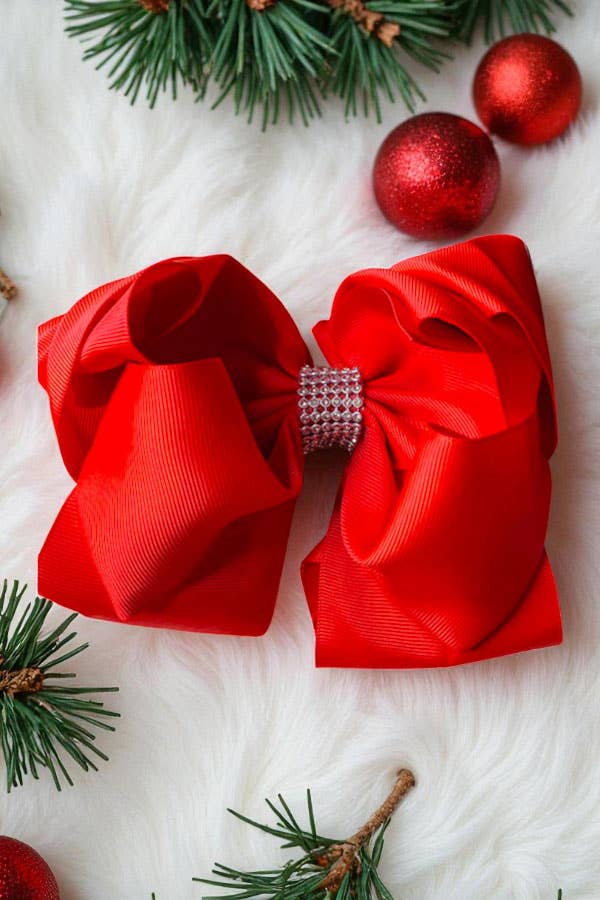 7.5" Red double layer rhinestone bow (4pcs for $ 10.00)