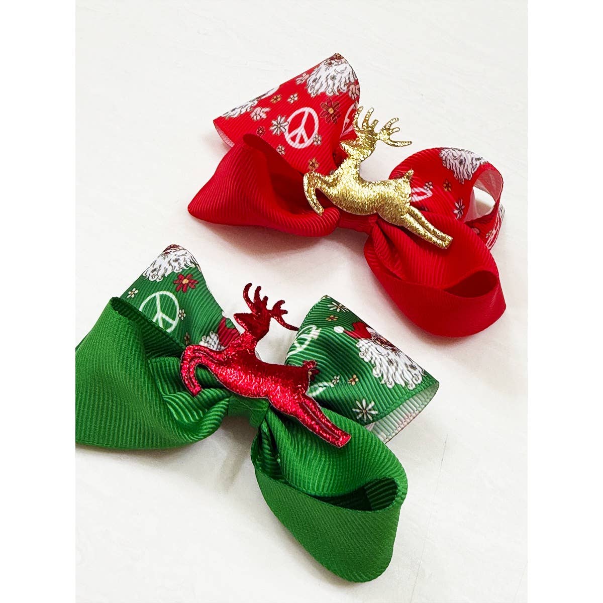 Reindeer Christmas Theme Hair Bow Clip Set