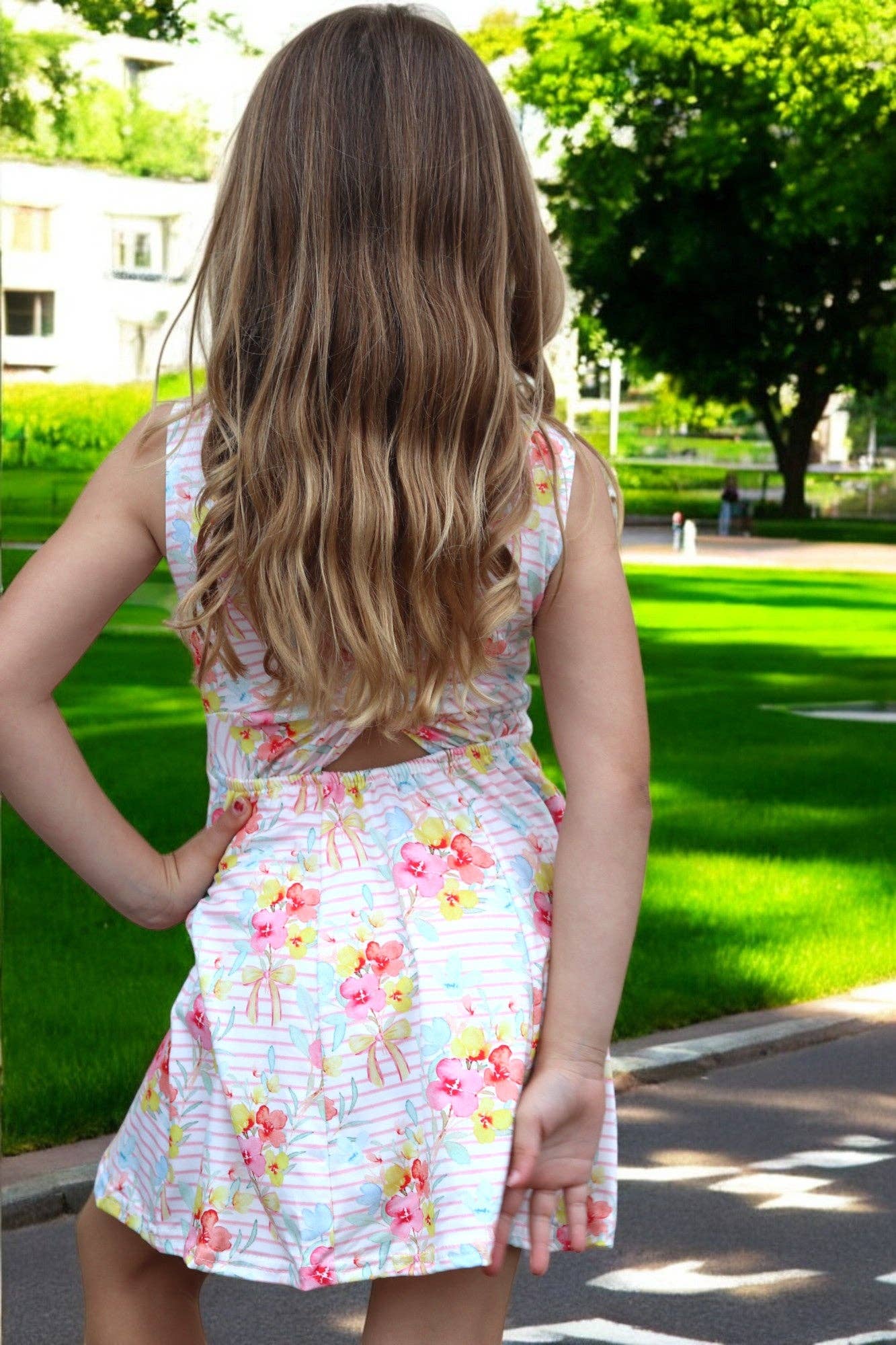 Floral & Stripe girls tennis dress.