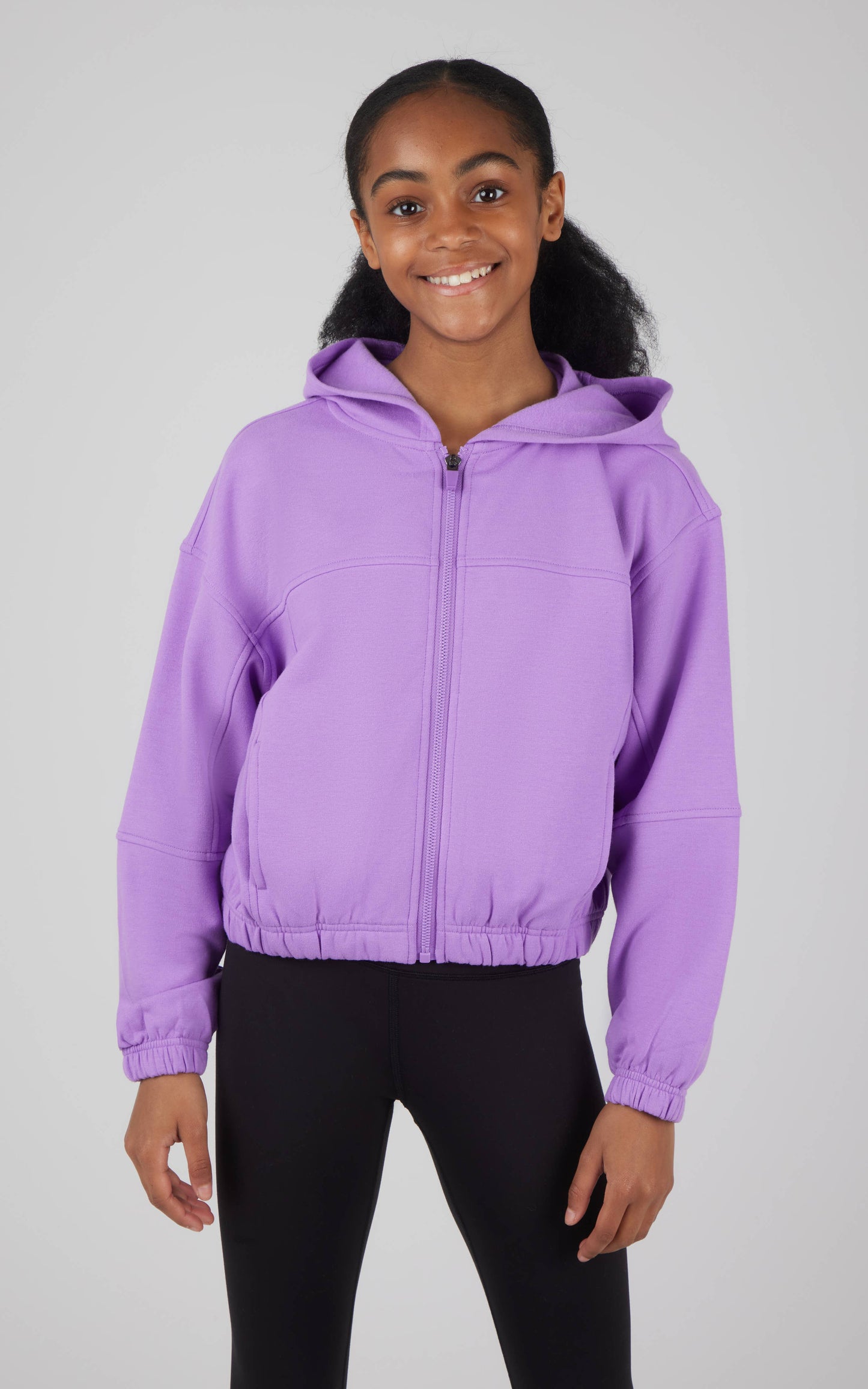Girls Cloud Plush Zip Front Crop Hoodie Jacket