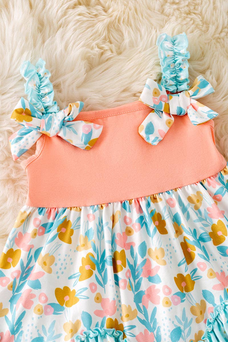 Peach & mint floral ruffle tunic & ruffle shorts. OFG50406 AMY