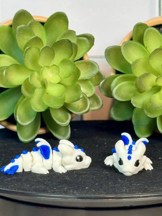 Dragon (White and Blue) • Mini 3D Printed Articulated Animal • Flexi Animals • Pocket Pets • Pocket Pals • Desk Pets