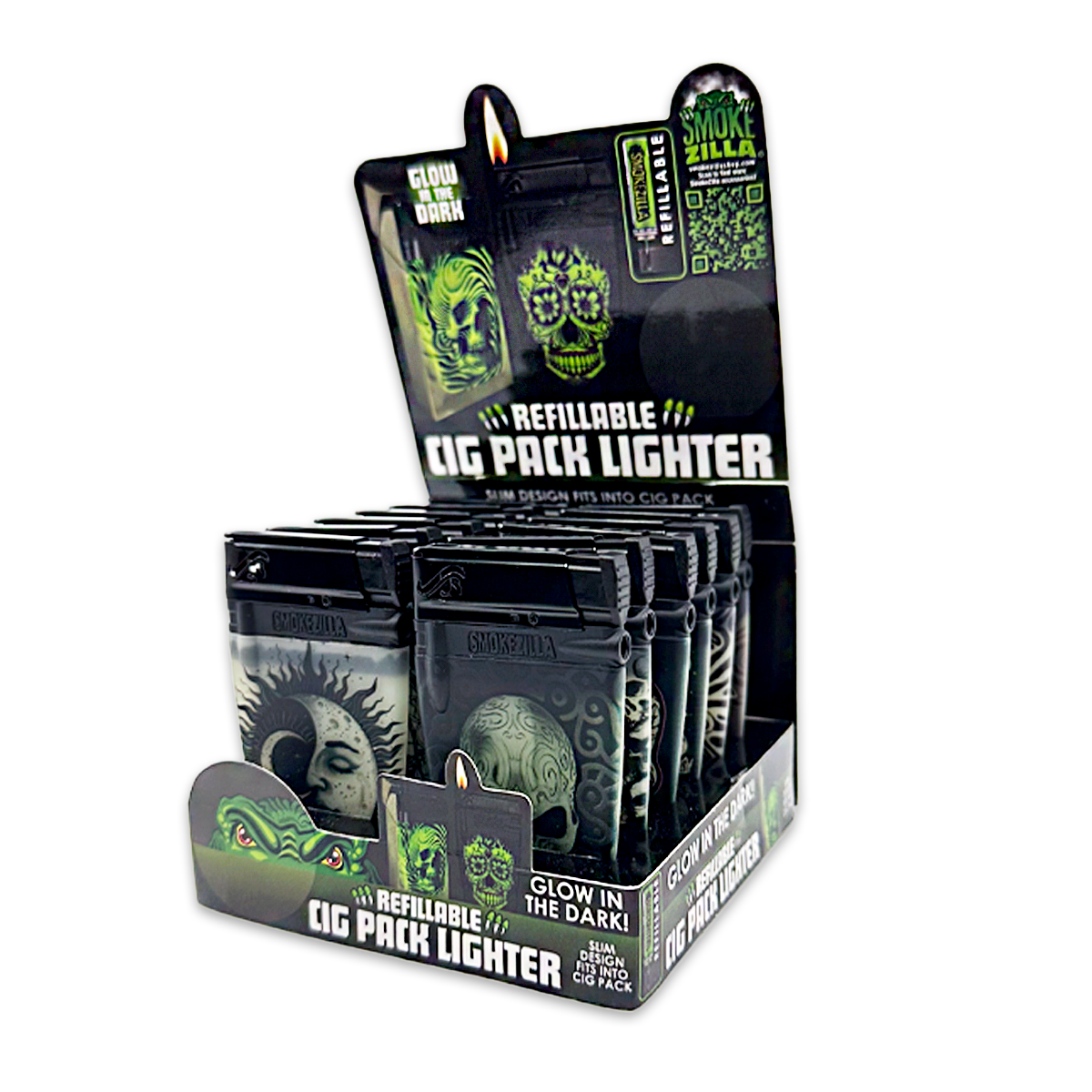 Smokezilla Glow in Dark Cig Pack Thin Lighter - 12/Display