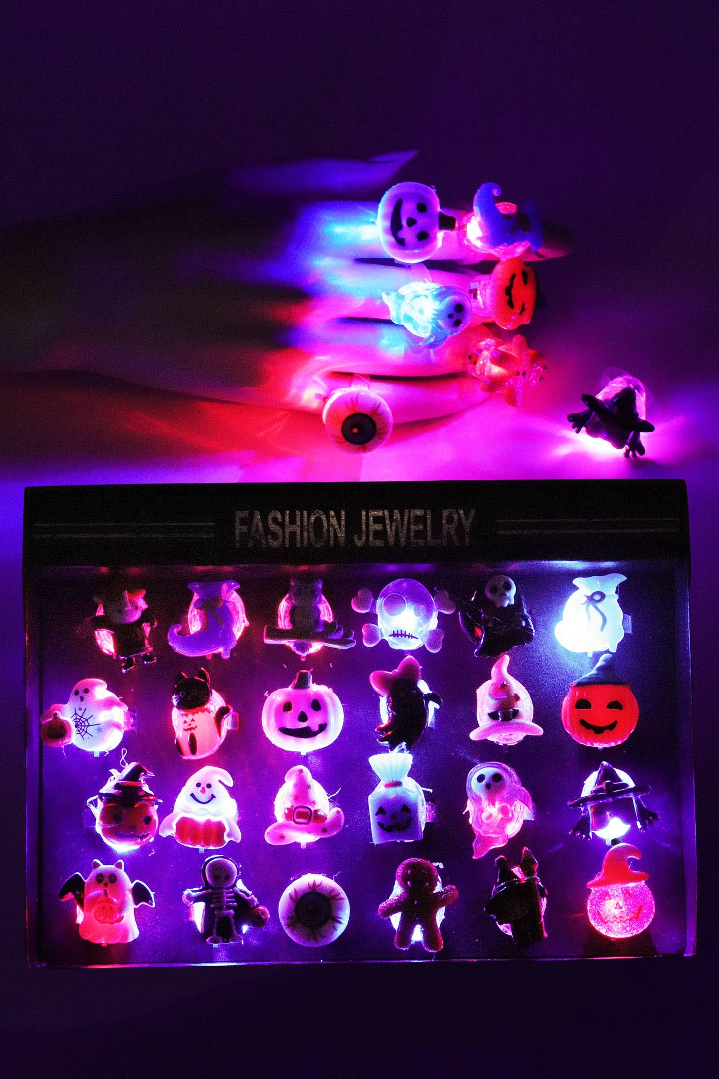 Halloween Resin Charm Led Light-up Ring - 24 Pcs