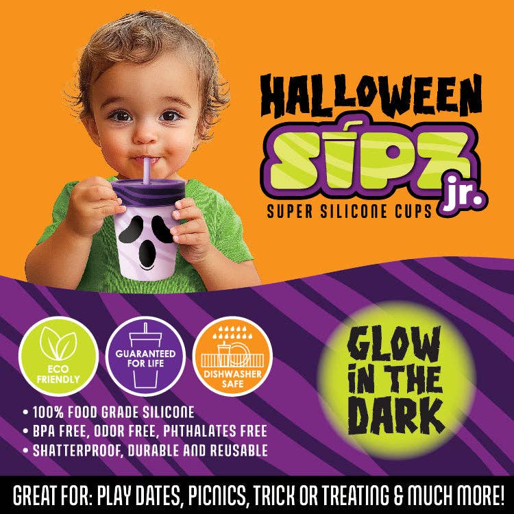 Halloween 8oz Silicone Kids Cup with Lid & Straw - 6/Display