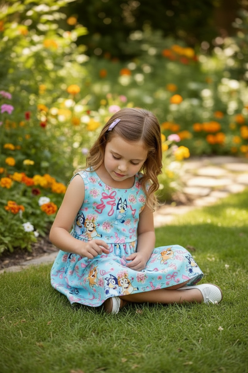 Lt. blue Multi-printed dress with open back. DRG60224 SOL