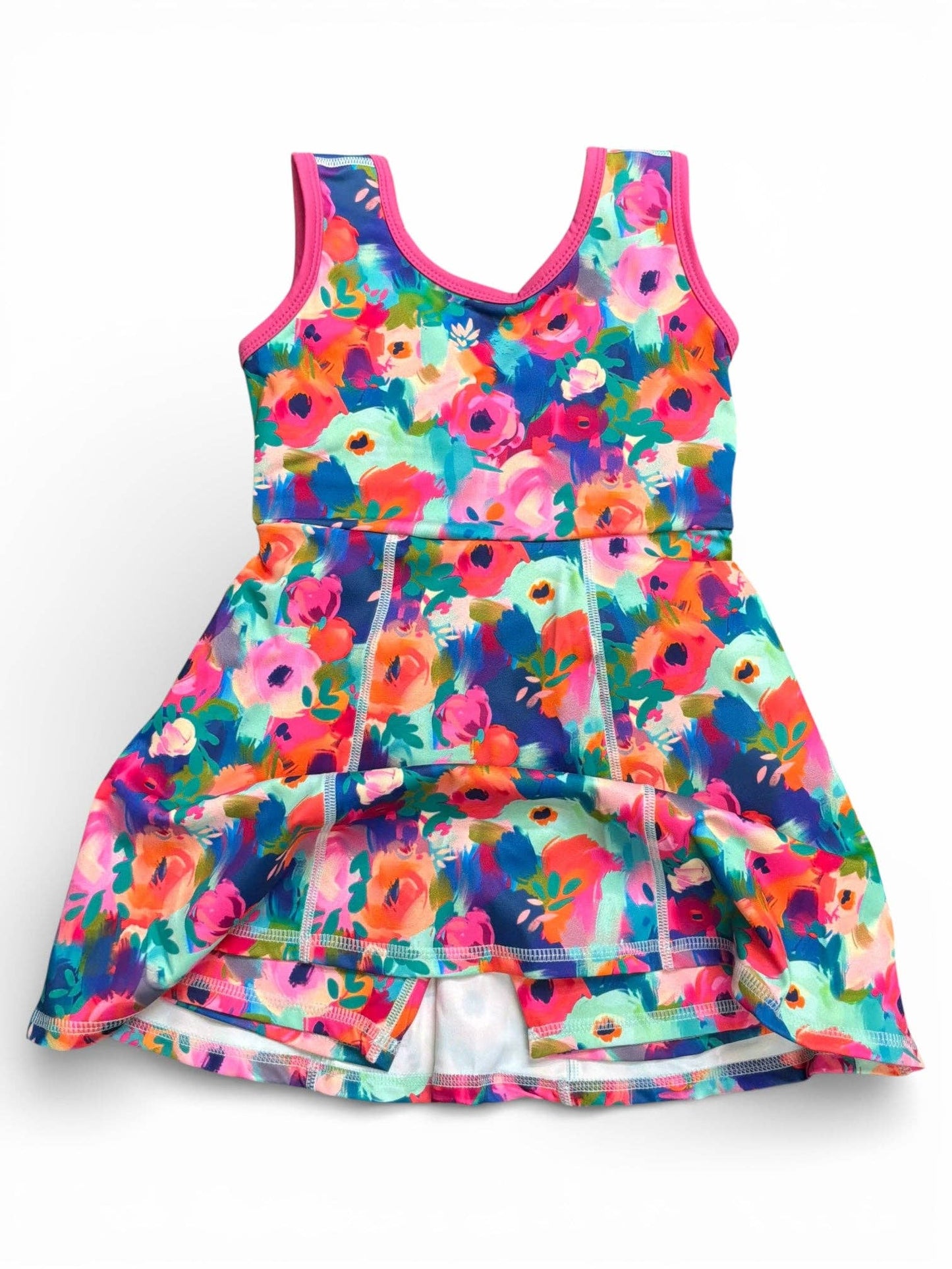 Multi-color floral printed Hi-Performance dress w/undershorts.GSD102701-JEAN