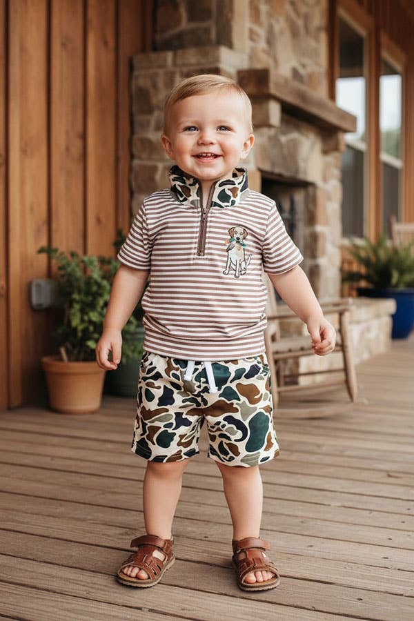 Western dog embroidery top shorts boy boutique set 2601082M