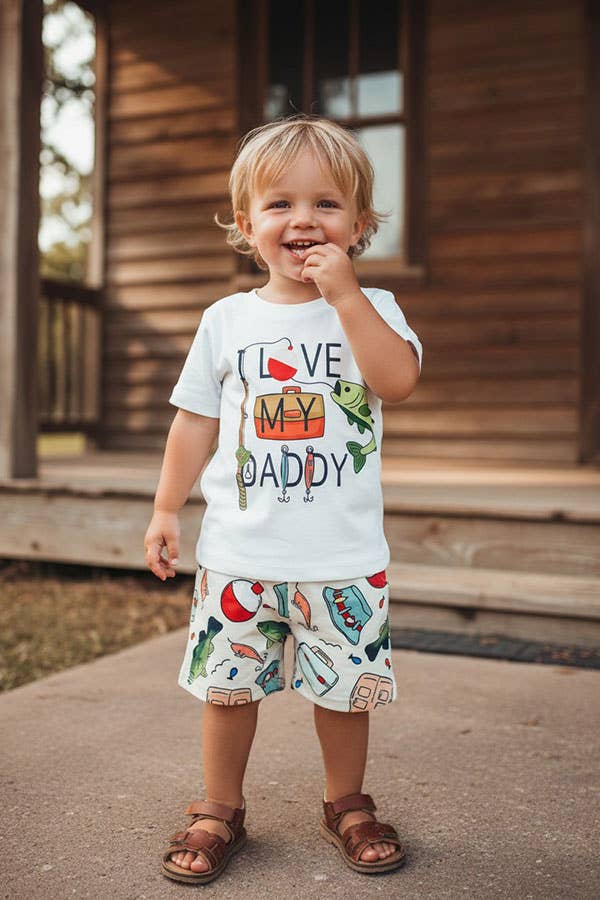 Chic fishing white top & shorts boy's boutique set 2601066M