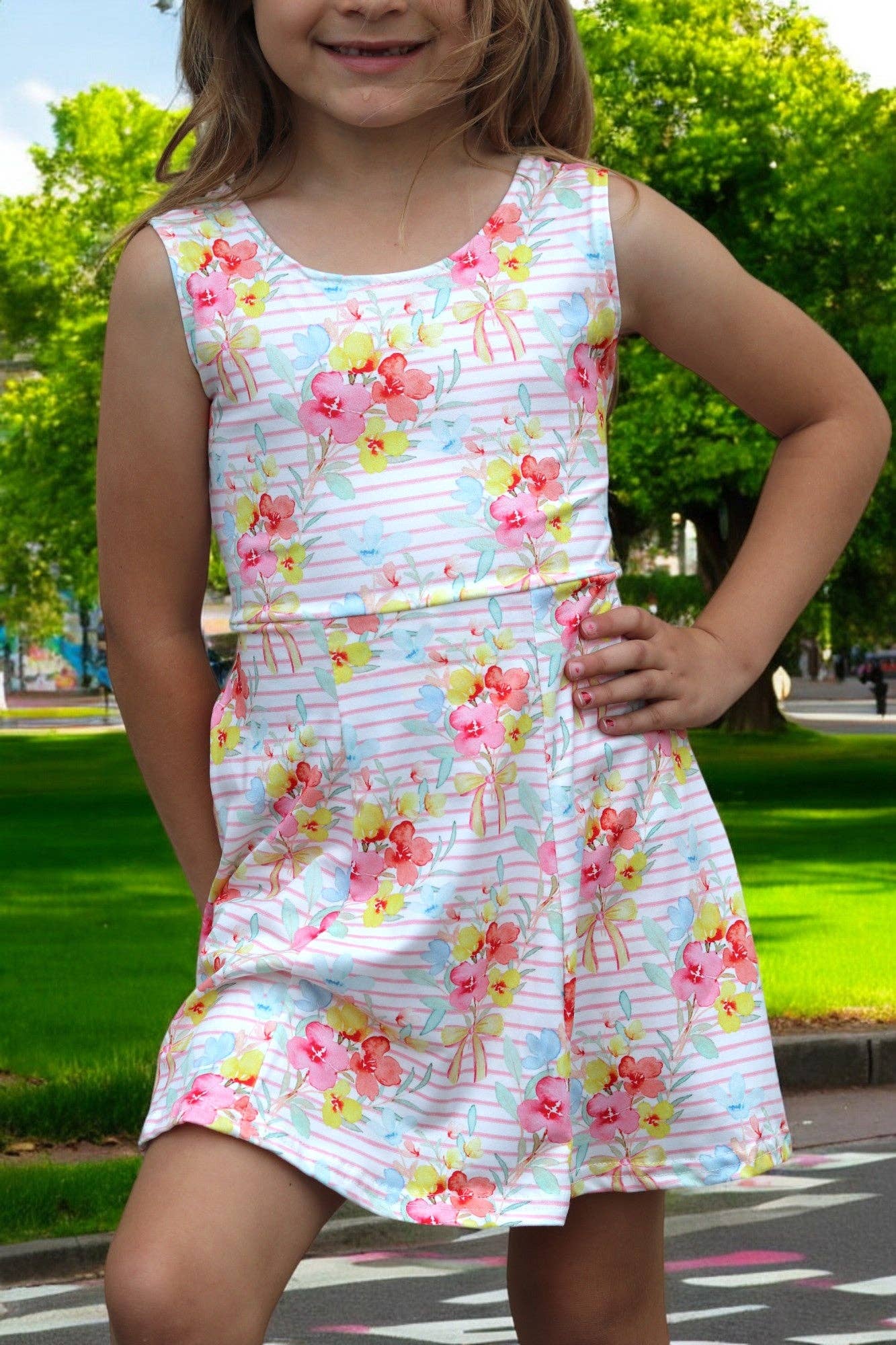 Floral & Stripe girls tennis dress.