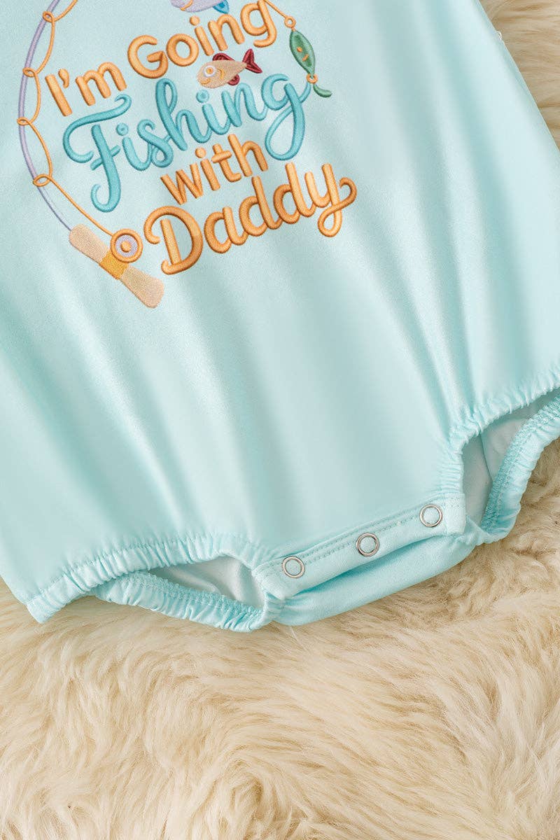 Gone Fishing with daddy" Lt. Blue printed baby bodysuit. RPB60306 AMY