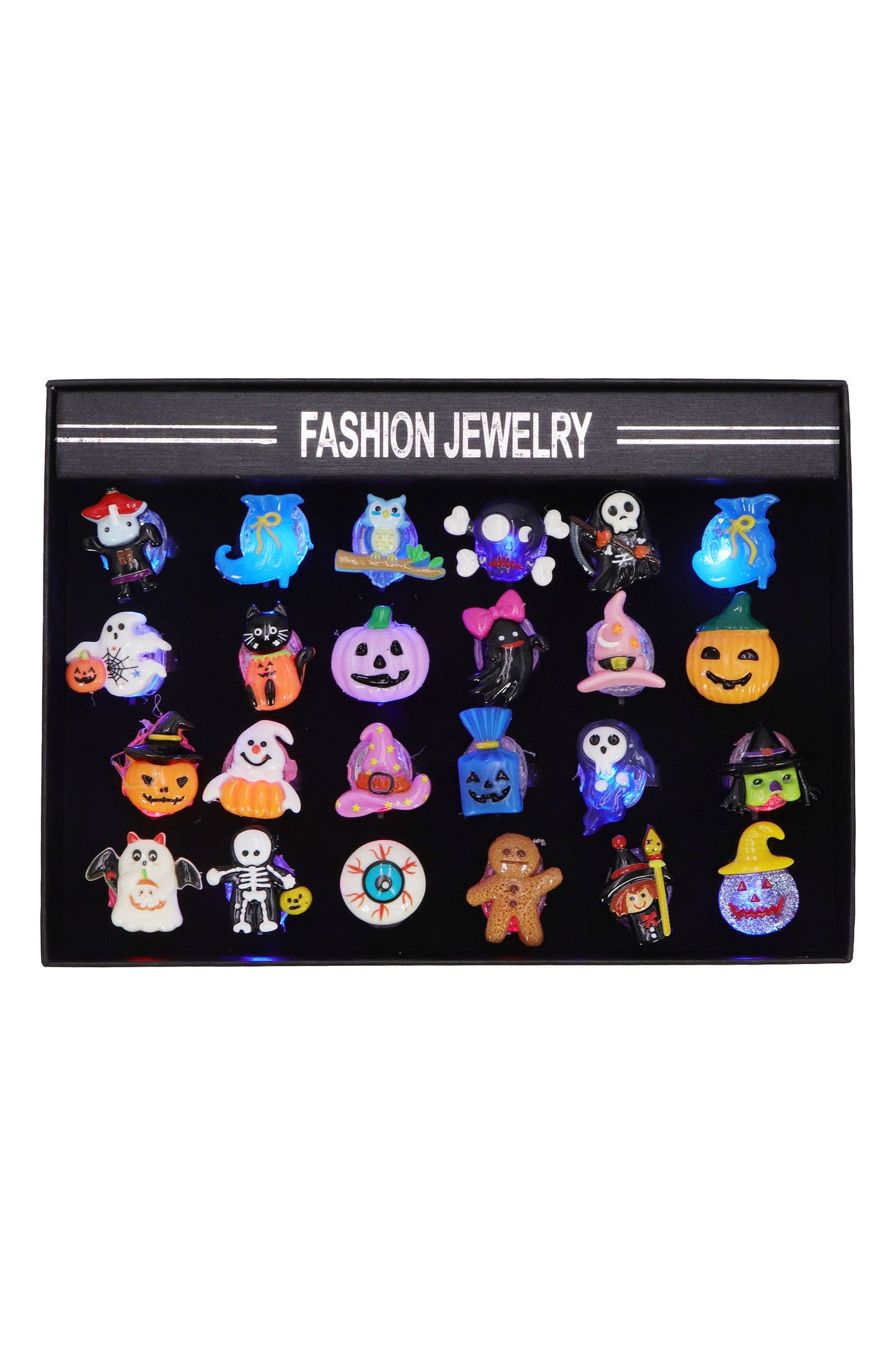 Halloween Resin Charm Led Light-up Ring - 24 Pcs