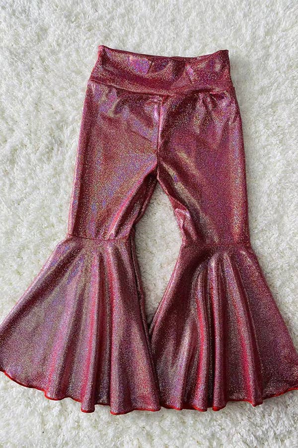 Red metallic leather bell bottoms girls pant