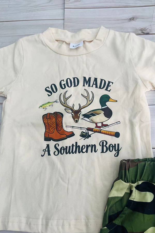 Western top & camo shorts boy's boutique set 2601065M