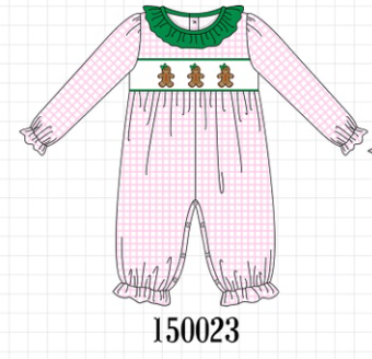 Pink Plaid Gingerbread Embroidery Ruffle Romper