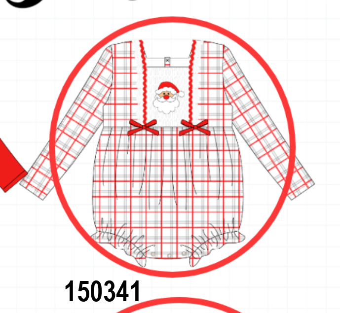 Red Plaid Santa Smocked Bow Bubble